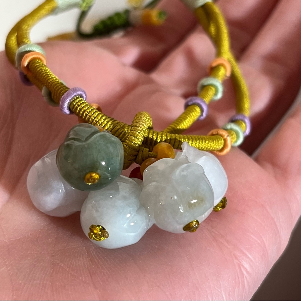 Vintage Carved Green Jade adjustable handmade festival Charm Bracelet